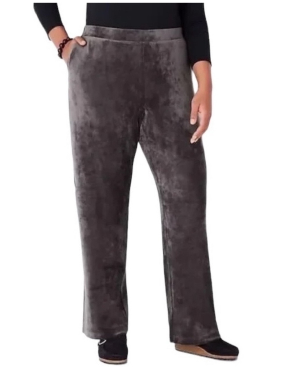 J. Jill Purejill Gray Velour Pull On Pants Pockets Stretch‎ Medium Petite Lounge